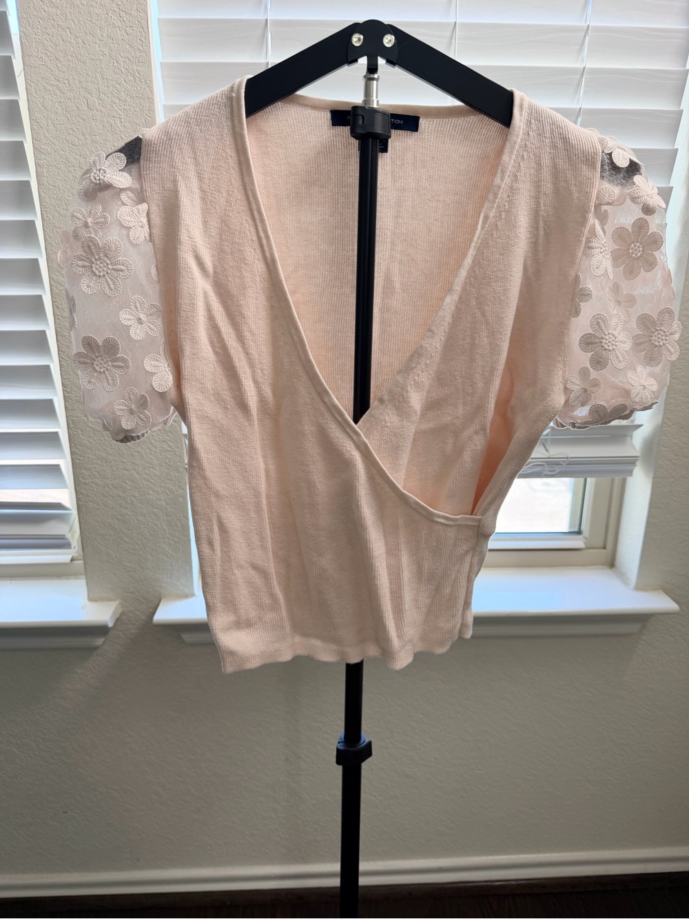 French Connection Pale Pink Puff Sleeve Wrap Top